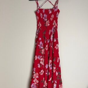 Abercrombie & Fitch Red Floral Smocked Tiered Sundress Adjustable Straps Size S